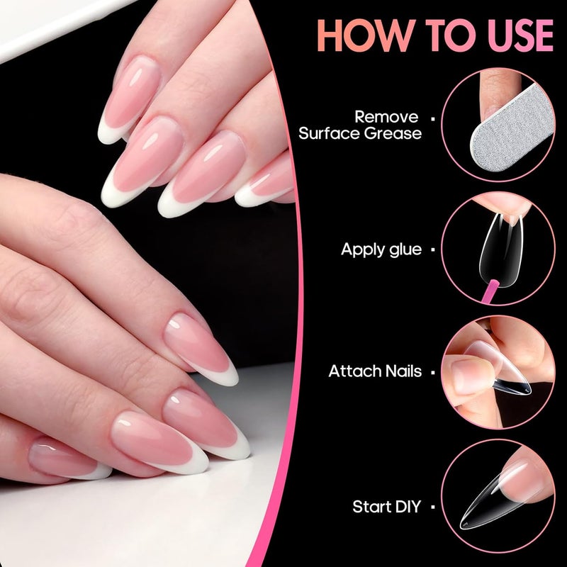 ranrose Long Almond Nail Tips 240pcs Stiletto Soft Gel False Nails 12 Sizes Clear Full Cover Almond Shaped Press on Nail for Nail Extensions - Image 5